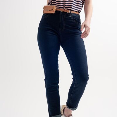 high waist skinny jeans in dark blue
