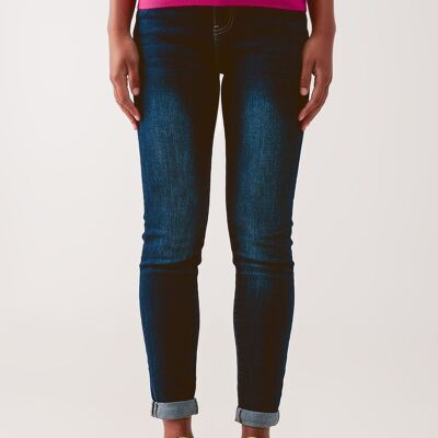 High waist skinny jeans in dark wash blue