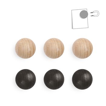 Présentoir plein de 80 boîtes de 3 petites boules magnétiques en bois - naturel, noir et couleur + présentoir offert 2