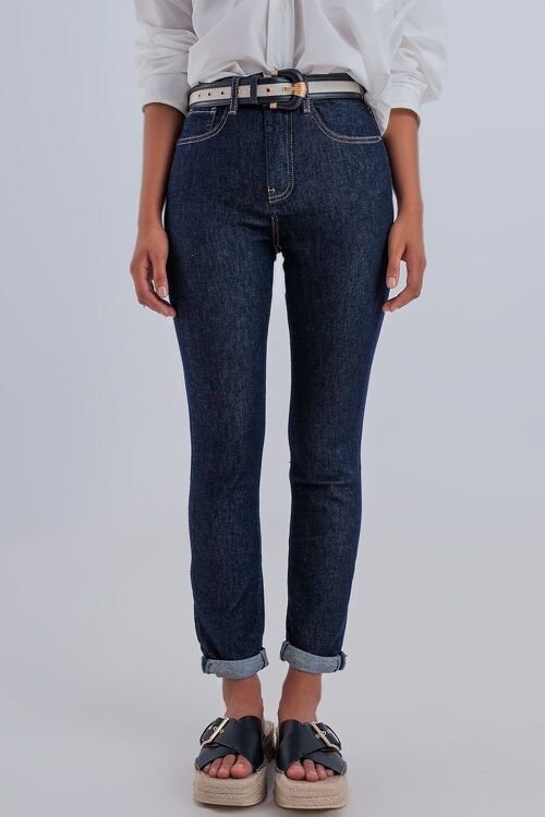 High waisted basic jean in dark blue