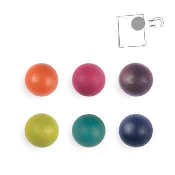 Présentoir plein de 40 boîtes de 6 petites boules magnétiques en bois - naturel, noir et couleur + présentoir offert 3