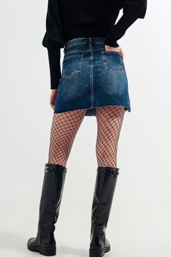 Mini-jupe en jean taille haute avec déchirure délavée moyenne 3