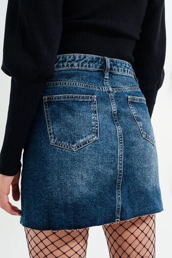 Mini-jupe en jean taille haute avec déchirure délavée moyenne 6