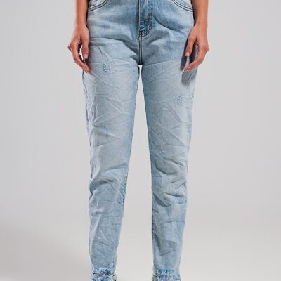Zerrissene Jeans mit hoher Taille in Hellblau