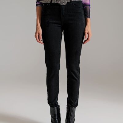 High waisted skinny jeans Distressed At The Hem in Black