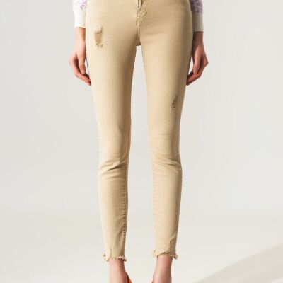 Jeans skinny a vita alta in beige