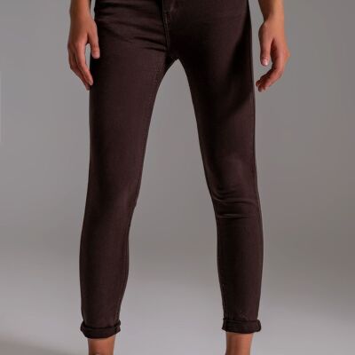 High waisted skinny jeans in brown