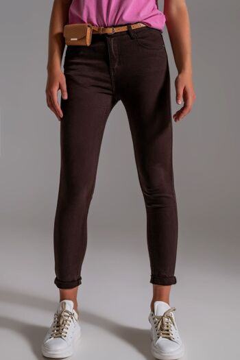 Jean skinny taille haute marron 1