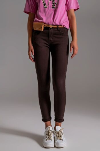 Jean skinny taille haute marron 6