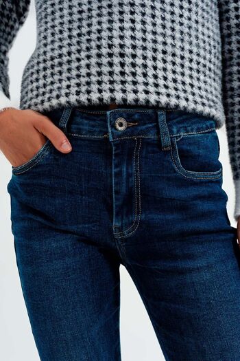 Jean skinny taille haute de couleur bleu moyen délavé 2