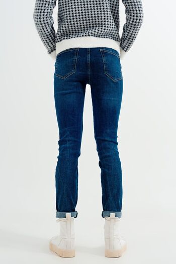 Jean skinny taille haute de couleur bleu moyen délavé 3