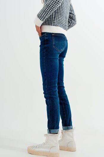 Jean skinny taille haute de couleur bleu moyen délavé 4