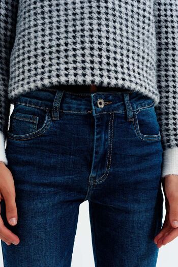 Jean skinny taille haute de couleur bleu moyen délavé 6