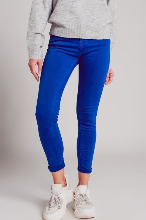 High waisted skinny jeans in electric blue