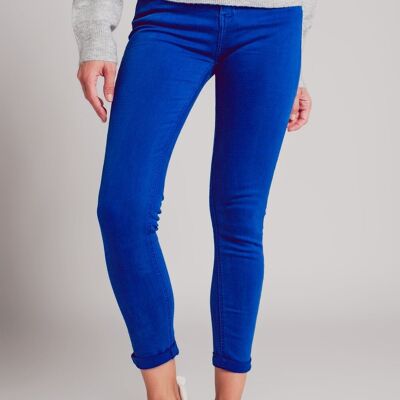 Jeans skinny a vita alta di colore blu elettrico
