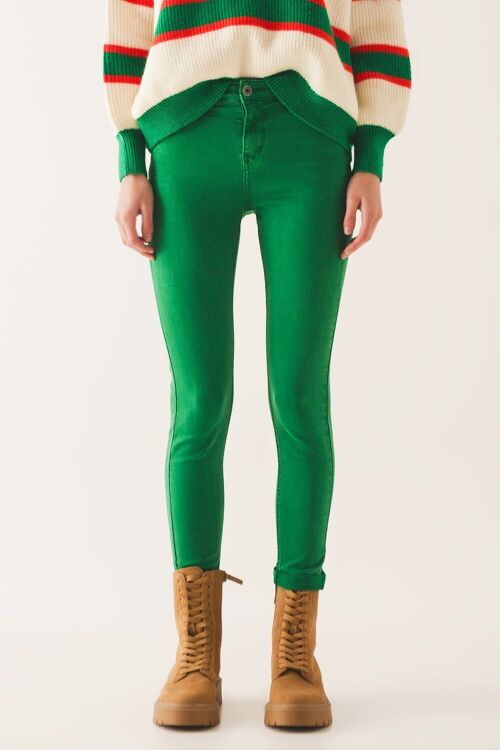 High waisted skinny jeans in green