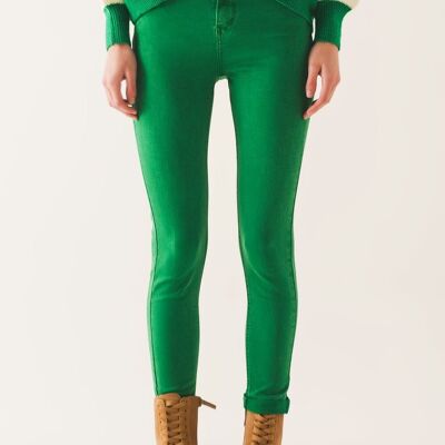 Jeans skinny a vita alta di colore verde