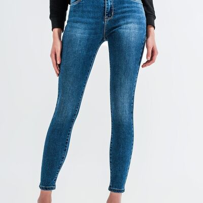 High waisted skinny jeans in mid blue