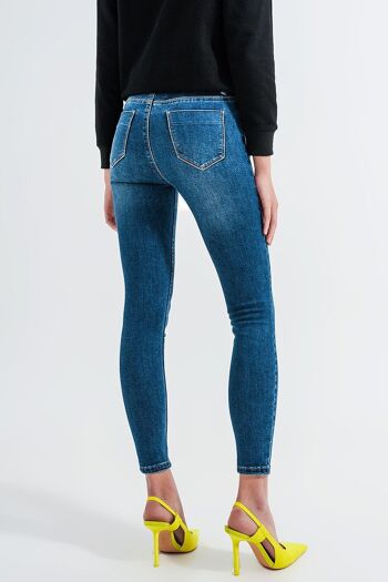 Jean skinny taille haute bleu moyen 3