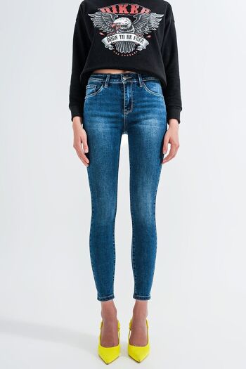 Jean skinny taille haute bleu moyen 4