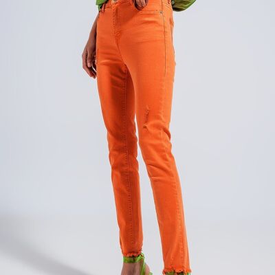 Röhrenjeans mit hoher Taille in Orange