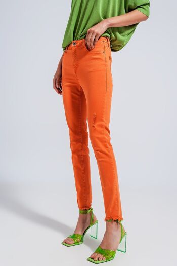 Jean skinny taille haute orange 1