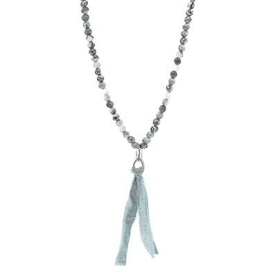 Grey Jasper Luke Silver, Stone and Cotton Voile SKINNY Necklace x Wrap Bracelet