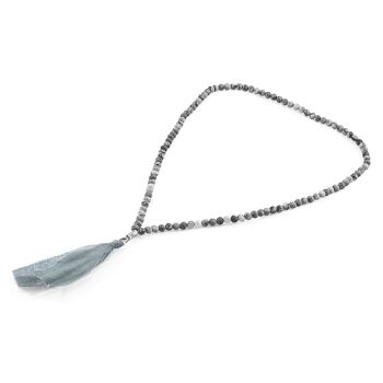 Collier SKINNY en jaspe gris Luke en argent, pierre et voile de coton x bracelet enroulé 4