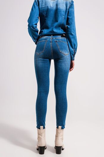 Jean skinny stretch taille haute bleu délavé moyen 2