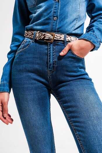 Jean skinny stretch taille haute bleu délavé moyen 3