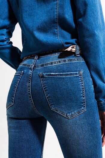Jean skinny stretch taille haute bleu délavé moyen 4
