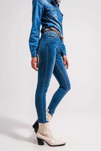 Jean skinny stretch taille haute bleu délavé moyen 6