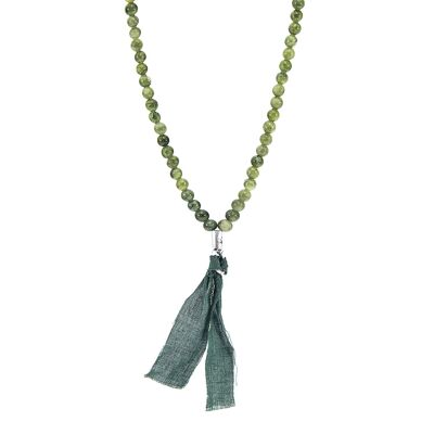 Grüne Jade Luke SKINNY-Halskette aus Silber, Stein und Baumwoll-Voile x Wickelarmband