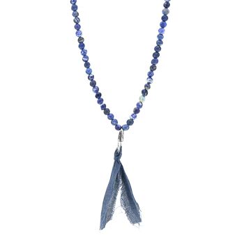 Collier SKINNY en argent, pierre et voile de coton Luke en sodalite bleue x bracelet enroulé 1