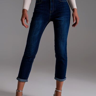 Jeans With strass Fringe At Pockets In Dark Wash