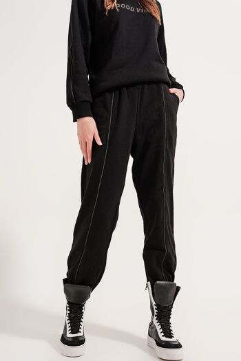 Pantalon de jogging avec cordon de serrage à la taille et couture avant en noir 2