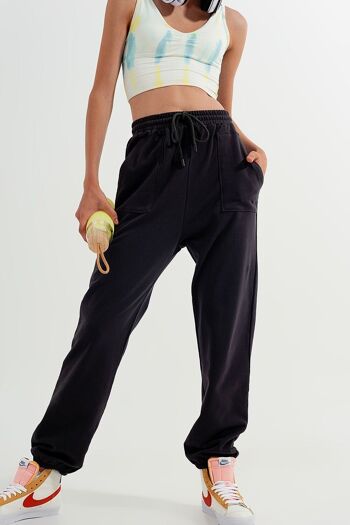 Pantalon de jogging avec ceinture élastique en gris foncé 2