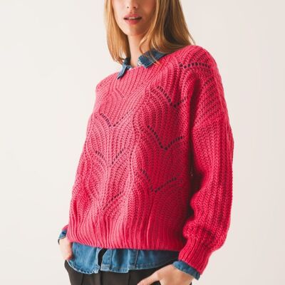 Jumper in open stitch in fuchsia