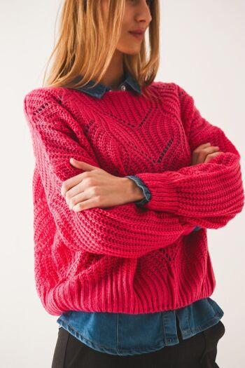 Pull en maille ajourée fuchsia 6