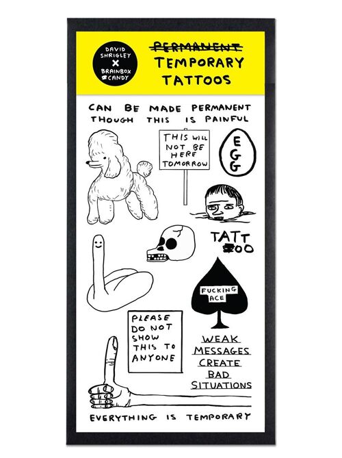 Temporary Tattoos - Funny Set of 13 David Shrigley Temporary Tattoos