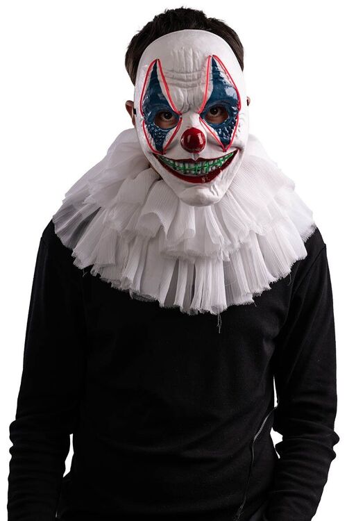 Maschera clown  in plastica con dec.lum.(batt.escl.) in busta con cav.
