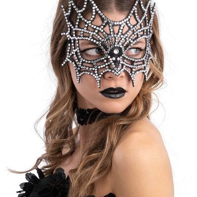 Maschera ragnatela con strass su cartoncino