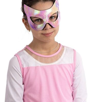 Maschera gatto in tessuto metalizzato multicolor con cav.