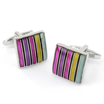 Multi Coloured Striped Square Cufflinks