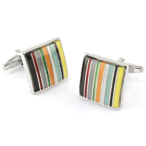 Multi Grey Striped Square Cufflinks