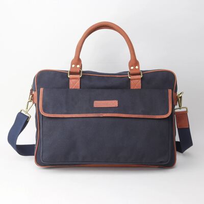 Navy Waxed Canvas Briefcase