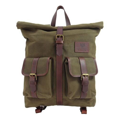 Olive Waxed Canvas Roll Top Rucksack