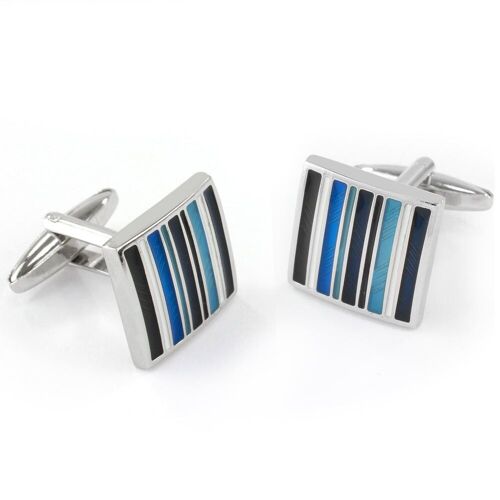 Multi Blue Striped Square Cufflinks