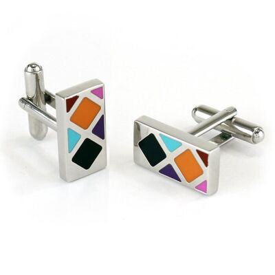 Boutons de manchette multicolores finition argent