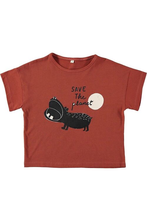 Unisex T-shirt Red Hippo in Organic Cotton